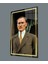Gold Şerit Takım Elbiseli Atatürk Cam Tablo, Uv Baskılı ve Temperli, Hediyelik 1