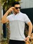 Beyaz Gri Kagi Ston Parçalı Polo Yaka Kısa Kollu T-Shirt 1