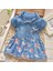 Kızlar Çiçek Baskı Ilmek Kısa Kollu Prenses Denim Elbise Kıyafeti (Yurt Dışından) 1