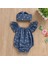 Yenidoğan Bebek Kız Denim Mavi Baskı Romper Sunsuit 2 Adet Kıyafetler Set Çocuklar Yaz Kot Tulum Tulum Tulum Giyim Seti (Yurt Dışından) 3