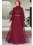 Pelerinli Bordo Tesettür Abiye Elbise 25876BR 1