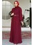 Pelerinli Bordo Tesettür Abiye Elbise 25876BR 2