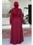 Pelerinli Bordo Tesettür Abiye Elbise 25876BR 3