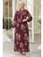 Çiçek Desenli Bordo Tesettür Elbise 50355BR 1