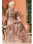 Çiçek Desenli Camel Tesettür Elbise 50355C 1