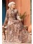 Çiçek Desenli Camel Tesettür Elbise 50355C 2