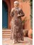 Çiçek Desenli Camel Tesettür Elbise 50355C 3