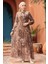 Çiçek Desenli Camel Tesettür Elbise 50355C 4