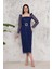 Pullu Lacivert Kalem Abiye Elbise 1
