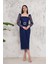 Pullu Lacivert Kalem Abiye Elbise 3