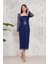 Pullu Lacivert Kalem Abiye Elbise 5