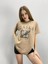 Blacksokak Kadın Açık Kahve Alaska Baskılı Oversize Bisiklet Yaka Tshirt 1