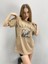 Blacksokak Kadın Açık Kahve Alaska Baskılı Oversize Bisiklet Yaka Tshirt 3