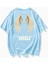 Blacksokak Kadın Açık Mavi Angeles Baskılı Oversize Bisiklet Yaka Tshirt 1