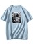 Erkek Açık Mavi Pele Baskılı Oversize Bisiklet Yaka Tshirt 1