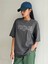 Blacksokak Kadın Antrasit Vintage Baskılı Oversize Bisiklet Yaka Tshirt 4