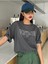 Blacksokak Kadın Antrasit Vintage Baskılı Oversize Bisiklet Yaka Tshirt 1