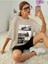 Blacksokak Kadın Bej Brooklyn Baskılı Oversize Bisiklet Yaka Tshirt 1