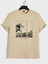 Unisex Bej Ağaç Baskılı Bisiklet Yaka Tshirt 1