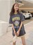 Blacksokak Kadın Antrasit Unıverse Baskılı Oversize Bisiklet Yaka Tshirt 3