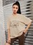 Blacksokak Kadın Bej Los Angeles Baskılı Oversize Bisiklet Yaka Tshirt 1