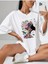 Blacksokak Kadın Beyaz Çiçek Saçlı Baskılı Oversize Bisiklet Yaka Tshirt 1