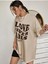 Blacksokak Kadın Bej Love Never Faıls Baskılı Oversize Bisiklet Yaka Tshirt 3