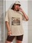 Blacksokak Kadın Bej Tasmanıa Baskılı Oversize Bisiklet Yaka Tshirt 3