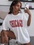 Kadın Beyaz Chicago Baskılı Düşük Omuz Oversize Bisiklet Yaka T-Shirt 1