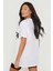 Blacksokak Kadın Beyaz Usa Brooklyn Göğüs Baskılı Oversize Bisiklet Yaka T-Shirt 2