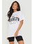 Blacksokak Kadın Beyaz Usa Brooklyn Göğüs Baskılı Oversize Bisiklet Yaka T-Shirt 3