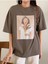 Blacksokak Kadın Kahverengi Hayali Kadın Figür Baskılı Bisiket Yaka Tshirt 3