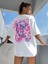 Blacksokak Kadın Beyaz Zero Bug Games Baskılı Oversize Bisiklet Yaka Tshirt 1
