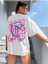 Blacksokak Kadın Beyaz Zero Bug Games Baskılı Oversize Bisiklet Yaka Tshirt 2