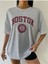 Blacksokak Kadın Gri Boston Baskılı Oversize Bisiklet Yaka Tshirt 3