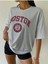 Blacksokak Kadın Gri Boston Baskılı Oversize Bisiklet Yaka Tshirt 4