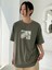 Blacksokak Kadın Haki Çiçek Baskılı Oversize Bisiklet Yaka Tshirt 3