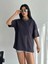 Kadın Füme Boş Oversize Bisiklet Yaka Tshirt 1