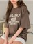Kadın Kahverengi Holıday Baskılı Oversize Bisiklet Yaka Tshirt 1