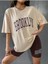 Kadın Kahverengi Baskılı 1898 Brooklyn New York Bej Oversize Bisiklet Yaka T-Shirt 3