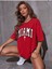 Blacksokak Kadın Kırmızı Mıamı Baskılı Oversize Bisiklet Yaka Tshirt 4