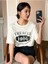 Blacksokak Kadın Krem Treacly 1806 Baskılı Oversize Bisiklet Yaka Tshirt 2