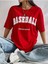 Blacksokak Kadın Kırmızı Baseball Baskılı Oversize Bisiklet Yaka Tişört 1