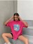 Blacksokak Kadın Pembe Save Our Seas Baskılı Oversize Bisiklet Yaka Tshirt 1