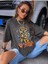 Blacksokak Kadın Koyu Gri Kaplan Baskılı Oversize Bisiklet Yaka T-Shirt 1
