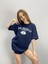 Blacksokak Lacivert Rochelle Baskılı Oversize Bisiklet Yaka Tshirt 1