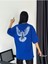 Kadın Mavi Kuş Oversize Bisiklet Yaka Tshirt 1