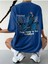 Blacksokak Kadın Mavi Finished Baskılı Oversize Bisiklet Yaka Tshirt 1