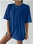 Blacksokak Kadın Mavi Finished Baskılı Oversize Bisiklet Yaka Tshirt 3