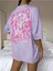Blacksokak Kadın Lila Zero Bug Games Baskılı Oversize Bisiklet Yaka Tshirt 1